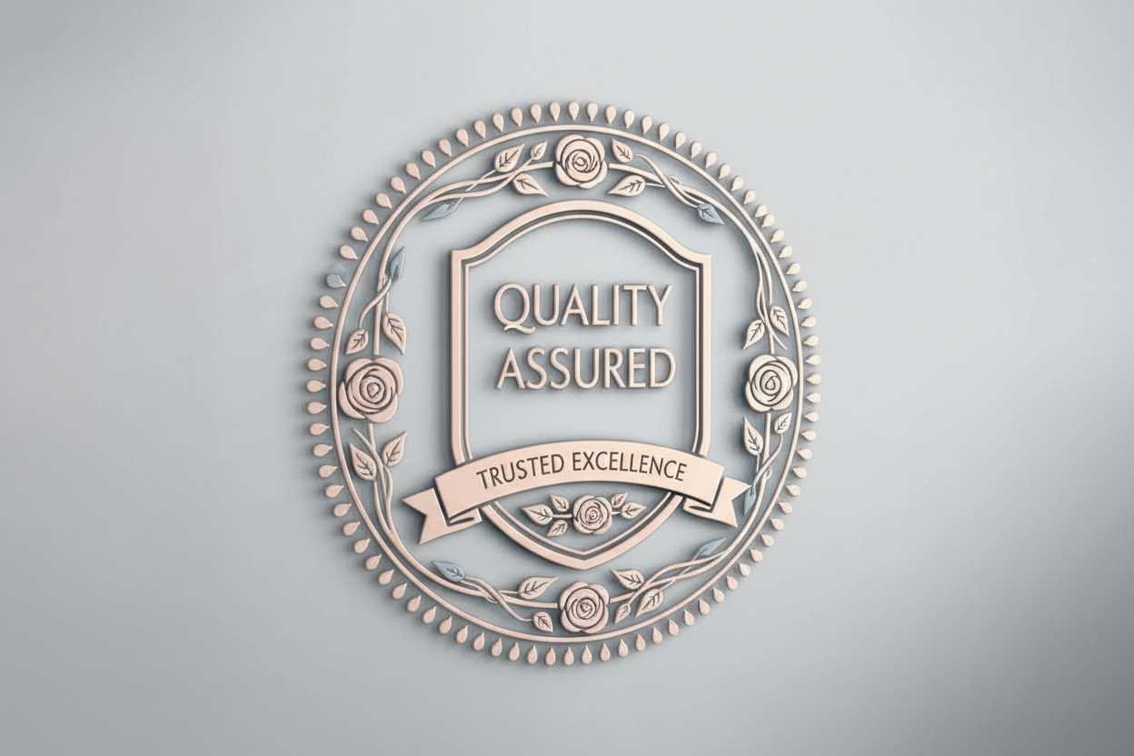 quality guarantee logo, appealing for women and feminine