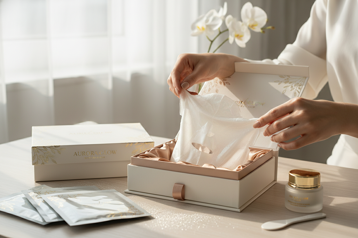 women packing collagen mask